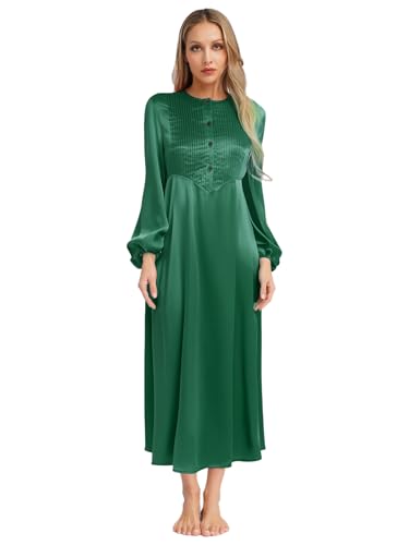 Aislor Damen Muslimisches Kleid Arabisch Dubai Kleid Kirche Elegant Robe Langarm Satin Abendkleid Stickerei Kleidung Fasching Karneval Clubwear Grün XL von Aislor