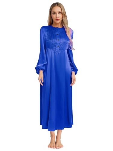 Aislor Damen Muslimisches Kleid Arabisch Dubai Kleid Kirche Elegant Robe Langarm Satin Abendkleid Stickerei Kleidung Fasching Karneval Clubwear Königsblau L von Aislor