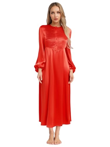 Aislor Damen Muslimisches Kleid Arabisch Dubai Kleid Kirche Elegant Robe Langarm Satin Abendkleid Stickerei Kleidung Fasching Karneval Clubwear Rot M von Aislor