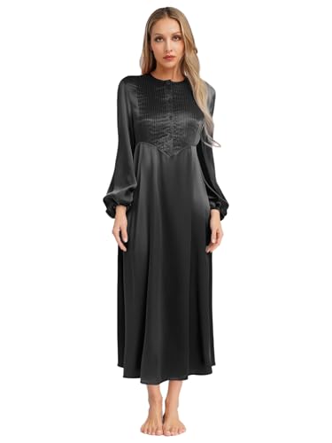 Aislor Damen Muslimisches Kleid Arabisch Dubai Kleid Kirche Elegant Robe Langarm Satin Abendkleid Stickerei Kleidung Fasching Karneval Clubwear Schwarz M von Aislor