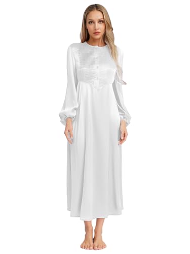 Aislor Damen Muslimisches Kleid Arabisch Dubai Kleid Kirche Elegant Robe Langarm Satin Abendkleid Stickerei Kleidung Fasching Karneval Clubwear Weiß XL von Aislor