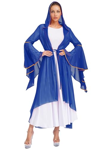 Aislor Damen Muslimisches Robe Chiffon Arabisch Dubai Kleid Kirche Langarm V-Ausschnitt Kleid Elegant Abendkleid Karneval Clubwear Königsblau M von Aislor