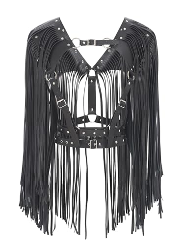 Aislor Damen PU Leder Kostüm Fransen Top Tassels Halb Körper Brustharness Accessoire Bühnenperformance Fasching Karnevalskostüm Clubwear Schwarz A One Size Aislor Damen PU Leder Kostüm Fransen Top Tassels Halb Körper Brustharness Accessoire Bühnenperformance Fasching Karnevalskostüm Clubwear Schwarz A One Size von Aislor