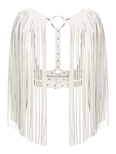 Aislor Damen PU Leder Kostüm Fransen Top Tassels Halb Körper Brustharness Accessoire Bühnenperformance Fasching Karnevalskostüm Clubwear Weiß One Size Aislor Damen PU Leder Kostüm Fransen Top Tassels Halb Körper Brustharness Accessoire Bühnenperformance Fasching Karnevalskostüm Clubwear Weiß One Size von Aislor