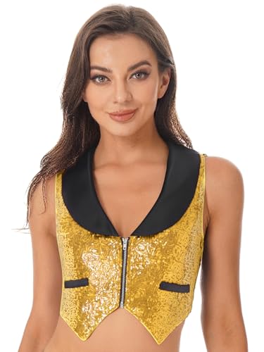 Aislor Damen Pailletten Weste Ärmellos Crop Top Glitzer Tank Top Bauchfreie Oberteile Clubwear Halloween Fasching Kostüm Rave Outfit Mottopartys Gold M Aislor Damen Pailletten Weste Ärmellos Crop Top Glitzer Tank Top Bauchfreie Oberteile Clubwear Halloween Fasching Kostüm Rave Outfit Mottopartys Gold M von Aislor