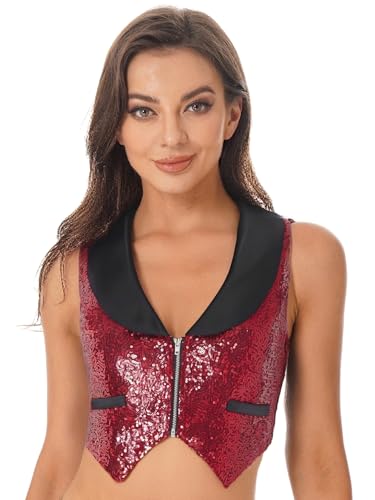 Aislor Damen Pailletten Weste Ärmellos Crop Top Glitzer Tank Top Bauchfreie Oberteile Clubwear Halloween Fasching Kostüm Rave Outfit Mottopartys Rot S Aislor Damen Pailletten Weste Ärmellos Crop Top Glitzer Tank Top Bauchfreie Oberteile Clubwear Halloween Fasching Kostüm Rave Outfit Mottopartys Rot S von Aislor
