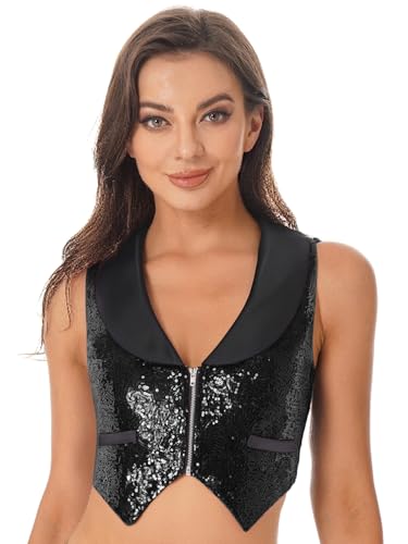Aislor Damen Pailletten Weste Ärmellos Crop Top Glitzer Tank Top Bauchfreie Oberteile Clubwear Halloween Fasching Kostüm Rave Outfit Mottopartys Schwarz XL Aislor Damen Pailletten Weste Ärmellos Crop Top Glitzer Tank Top Bauchfreie Oberteile Clubwear Halloween Fasching Kostüm Rave Outfit Mottopartys Schwarz XL von Aislor