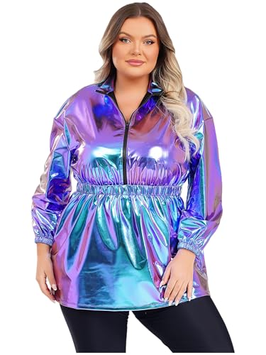 Aislor Damen Plus Size Metallic Glitzer Kleid Pu Leder Kleid Langarm A-linien Kleider Disco Kostüme Cosply Set Clubwear Faschingskostüm Blau 5XL Aislor Damen Plus Size Metallic Glitzer Kleid Pu Leder Kleid Langarm A-linien Kleider Disco Kostüme Cosply Set Clubwear Faschingskostüm Blau 5XL von Aislor