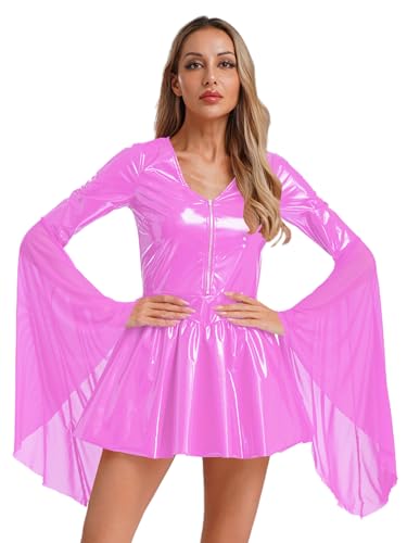 Aislor Damen Pu Leder Kleid Vintage Goth Kostüm V-ausschnitt Minikleid Langarm Partykleid Halloween Cosplay Clubwear Mottoparty Rosa 3XL Aislor Damen Pu Leder Kleid Vintage Goth Kostüm V-ausschnitt Minikleid Langarm Partykleid Halloween Cosplay Clubwear Mottoparty Rosa 3XL von Aislor