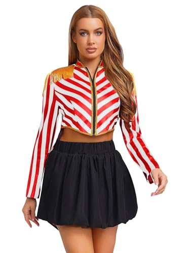 Aislor Damen Zirkus Kostüm Gestreifte Dompteur Uniform Halloween Cosplay Vintage Mantel Langarm Jacket Steampunk Mittelalter Kostüm Faschingskostüm weiß Rot XXL Aislor Damen Zirkus Kostüm Gestreifte Dompteur Uniform Halloween Cosplay Vintage Mantel Langarm Jacket Steampunk Mittelalter Kostüm Faschingskostüm weiß Rot XXL von Aislor