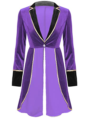 Aislor Damen Zirkusdirektor Kostüm Frack Jacke Frauen Langarm Show Mantel Samt Cardigan Smoking Karneval Uniform Mottoparty Clubwear Violett 3XL Aislor Damen Zirkusdirektor Kostüm Frack Jacke Frauen Langarm Show Mantel Samt Cardigan Smoking Karneval Uniform Mottoparty Clubwear Violett 3XL von Aislor