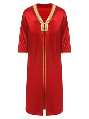 Aislor Herren Arabisches Robe Muslimisches Robe Kirche Langarm Dubai Kostüm Retro Kleidung Faschingskostüm Halloween Cosplay Rot 3XL von Aislor