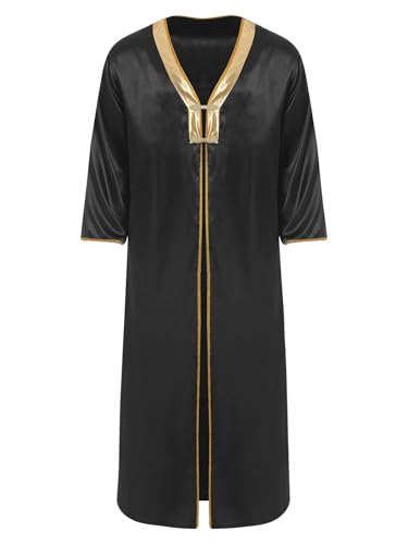Aislor Herren Arabisches Robe Muslimisches Robe Kirche Langarm Dubai Kostüm Retro Kleidung Faschingskostüm Halloween Cosplay Schwarz 3XL von Aislor