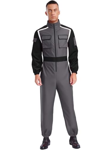 Aislor Herren Arbeitsoverall Langarm Rennfahrer Overall Feuerwehrmann Jumpsuit mit Taschen Halloween Cosplay Fasching Kostüm Grau L Aislor Herren Arbeitsoverall Langarm Rennfahrer Overall Feuerwehrmann Jumpsuit mit Taschen Halloween Cosplay Fasching Kostüm Grau L von Aislor