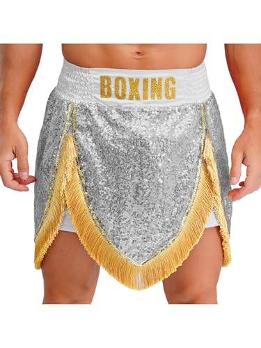 Aislor Herren Box Shorts Pailletten Muay Thai Shorts Boxing Trainingsshorts Männer Sporthose Halloween Cosplay Set Karnevalskostüm Mottoparty Silber L Aislor Herren Box Shorts Pailletten Muay Thai Shorts Boxing Trainingsshorts Männer Sporthose Halloween Cosplay Set Karnevalskostüm Mottoparty Silber L von Aislor