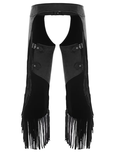 Aislor Herren Cowboy Hosen Westliche Mode Hosen mit Fransen Offene Schritt Pants Halloween Cosplay Weihnachten Karneval Clubwear Schwarz 3XL von Aislor