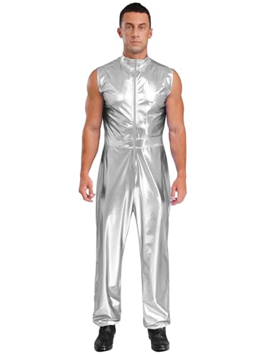 Aislor Herren Disco Kostüm Hippie Outfit Halloween Fasching Kostüm Metallic Overall Ärmellos Jumpsuit Clubwear Rave Outfit Silber L Aislor Herren Disco Kostüm Hippie Outfit Halloween Fasching Kostüm Metallic Overall Ärmellos Jumpsuit Clubwear Rave Outfit Silber L von Aislor
