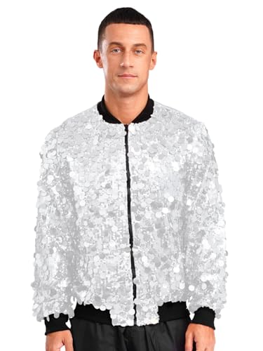 Aislor Herren Glitzer Pailletten Jacke Bomberjacke Sweatjacke Langarm Baseball Jacke mit Reißverschluß Hip Hop Sportanzug Fasching Kostüm Silber S Aislor Herren Glitzer Pailletten Jacke Bomberjacke Sweatjacke Langarm Baseball Jacke mit Reißverschluß Hip Hop Sportanzug Fasching Kostüm Silber S von Aislor