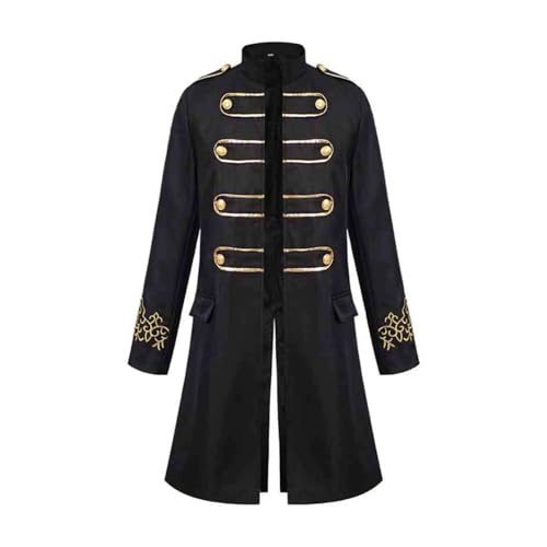 Aislor Herren Gothic Steampunk Mantel Manschetten Vintage Mantel mit Bestickten Mittelalter Gehrock Jacke Viktorianischen Karneval Kostüm Cosplay Halloween Schwarz XXL von Aislor