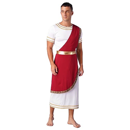 Aislor Herren Griechischer Gott Kostüm Römischer Gott Toga mit Schal Gürtel Kostüm Zeus für Erwachsene Halloween Kostüm Karneval Mottopartys Burgundy XL von Aislor