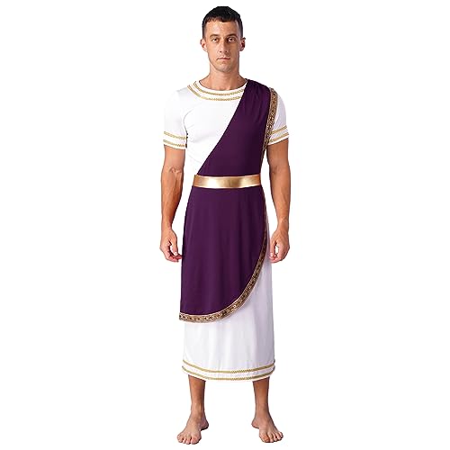 Aislor Herren Griechischer Gott Kostüm Römischer Gott Toga mit Schal Gürtel Kostüm Zeus für Erwachsene Halloween Kostüm Karneval Mottopartys Violett XXL von Aislor
