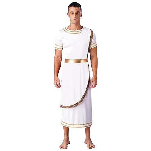 Aislor Herren Griechischer Gott Kostüm Römischer Gott Toga mit Schal Gürtel Kostüme Zeus für Erwachsene Halloween Kostüm Karneval Mottopartys Weiß 3XL von Aislor