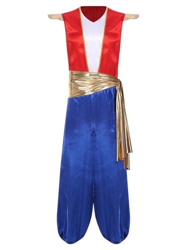 Aislor Herren Halloween Fasching Kostüm Aladin Jumpsuit Overall Arabischen Prinz Kostüm mit Gürtel Pumphose Haremhose Aladin Verkleidung Karneval Party Blau XL Aislor Herren Halloween Fasching Kostüm Aladin Jumpsuit Overall Arabischen Prinz Kostüm mit Gürtel Pumphose Haremhose Aladin Verkleidung Karneval Party Blau XL von Aislor