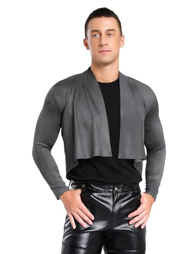 Aislor Herren Kunstleder Bolero Freizeit Jacke Langarm Strickjacke Vorne Offen Crop Tops Blazer Cardigan Oberteile Karnevalskostüm Clubwear Grau XL Aislor Herren Kunstleder Bolero Freizeit Jacke Langarm Strickjacke Vorne Offen Crop Tops Blazer Cardigan Oberteile Karnevalskostüm Clubwear Grau XL von Aislor