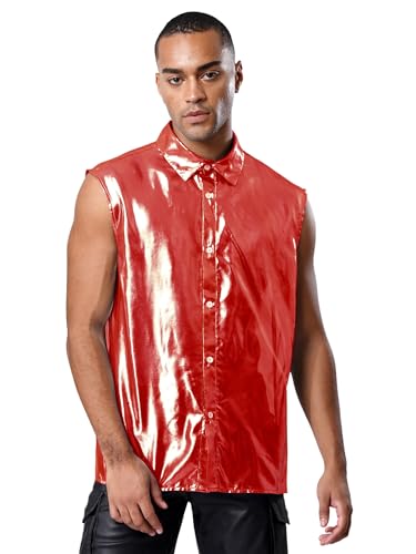 Aislor Herren Metallic Tanktop Glänzend Weste Ärmellos Oberteile Streetwear Karnevalskostüm Clubwear Nachtclubs Rave Party Outfit Aislor Herren Metallic Tanktop Glänzend Weste Ärmellos Oberteile Streetwear Karnevalskostüm Clubwear Nachtclubs Rave Party Outfit von Aislor