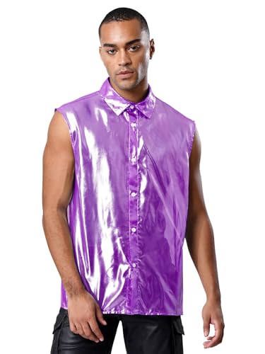 Aislor Herren Metallic Tanktop Glänzend Weste Ärmellos Oberteile Streetwear Karnevalskostüm Clubwear Nachtclubs Rave Party Outfit von Aislor