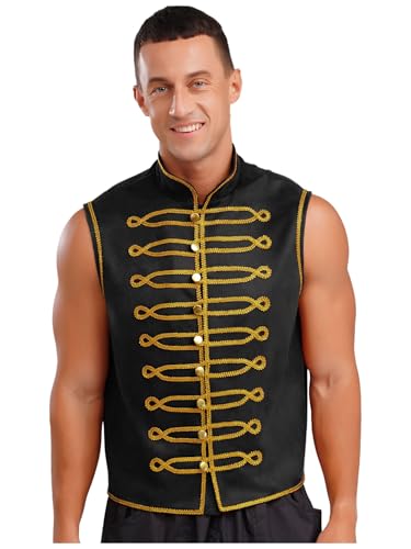 Aislor Herren Mittelalter Kostüm Retro Weste Ärmellos Tank Top Victorian Steampunk Kostüm Festival Outfit Cosplay Halloween Karnevalskostüm Rave Outfit Schwarz 3XL von Aislor
