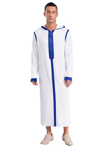 Aislor Herren Muslimisches Robe Lang Arabisch Dubai Kostüm mit Kapuze Kirche Langarm Robe Overall Clubwear Rave Outfit Halloween Cosplay Karneval Kostüm Blau M Aislor Herren Muslimisches Robe Lang Arabisch Dubai Kostüm mit Kapuze Kirche Langarm Robe Overall Clubwear Rave Outfit Halloween Cosplay Karneval Kostüm Blau M von Aislor