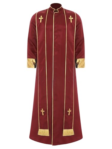 Aislor Herren Muslimisches Robe Lang Arabisch Dubai Kostüm mit Stehkragen Halsumfang Kirche Langarm Metallic Patchwork Robe Fasching Kostüm Cosplay Set Rot XL Aislor Herren Muslimisches Robe Lang Arabisch Dubai Kostüm mit Stehkragen Halsumfang Kirche Langarm Metallic Patchwork Robe Fasching Kostüm Cosplay Set Rot XL von Aislor