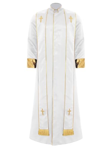 Aislor Herren Muslimisches Robe Lang Arabisch Dubai Kostüm mit Stehkragen Halsumfang Kirche Langarm Metallic Patchwork Robe Fasching Kostüm Cosplay Set Weiß XL Aislor Herren Muslimisches Robe Lang Arabisch Dubai Kostüm mit Stehkragen Halsumfang Kirche Langarm Metallic Patchwork Robe Fasching Kostüm Cosplay Set Weiß XL von Aislor