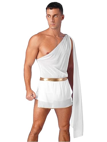 Aislor Herren One Shoulder Rüschenkleid mit Metallrüsche Taille Griechische Götter Kostüm Cosplay Halloween Outfits T Weiss S von Aislor