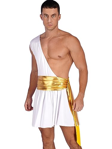Aislor Herren One Shoulder Rüschenkleid mit Metallrüsche Taille Griechische Götter Kostüm Cosplay Halloween Outfits Weiß L von Aislor