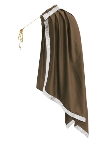Aislor Herren Renaissance Kostüm Gladiator Ritter Halbe Schulter Retro Muster Schal Cape Krieger Samurai Cosplay Halloween Rave Outfit Karnevalskostüm Braun Einheitsgröße von Aislor