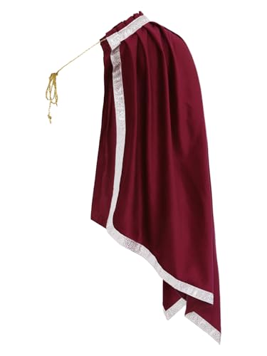 Aislor Herren Renaissance Kostüm Gladiator Ritter Halbe Schulter Retro Muster Schal Cape Krieger Samurai Cosplay Halloween Rave Outfit Karnevalskostüm Burgundy Einheitsgröße von Aislor