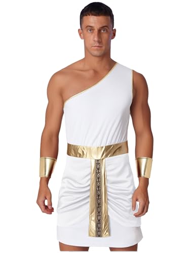 Aislor Herren Römisches Gladiator Kostüm Halloween Ein-schulter Griechischer Robe Antike Griechische Toga mit Abnehmbaren Ärmeln Faschingskostüm Rave Outfit Weiß XXL von Aislor