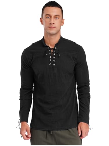 Aislor Herren Sommerhemd Mittelalterlicher Wikinger Bluse Retro Langarmiges Hemd Piratenrenaissance Top Halloween Cosplay Clubwear Schwarz XXL von Aislor