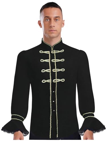 Aislor Herren Victorian Steampunk Kostüm Retro Mittelalter Langarmshirt Renaissance Jacket Halloween Karneval Fasching Kostüm Rave Outfit Schwarz XXL von Aislor