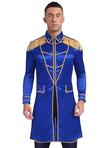 Aislor Herren Zirkus Kostüm Dompteur Uniform Halloween Langarm Blazer Jacket mit Quasten Vintage Mantel Cosplay Faschingskostüm Königsblau XXL von Aislor