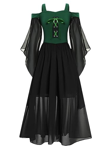 Aislor Mädchen Mittelalterliches Kostüm Elegant Viktorianisches Kleid Mittelalter Renaissance Schnürkleid Gothic Halloween Kostüm Faschingskostüm Grün 158-164 von Aislor