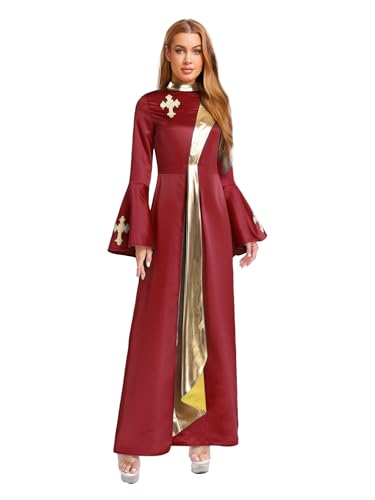 Aislor Priester Kostüm Damen Halloween Cosplay Langarm Mittelalter Kostüm Retro Toga Robe Church Festival Outfit Karnevalskostüm Mottoparty Burgundy S Aislor Priester Kostüm Damen Halloween Cosplay Langarm Mittelalter Kostüm Retro Toga Robe Church Festival Outfit Karnevalskostüm Mottoparty Burgundy S von Aislor