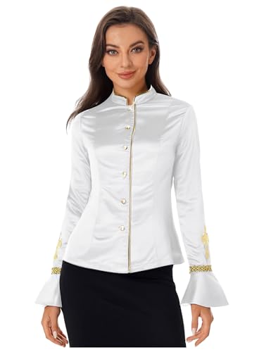 Aislor Priester Kostüm Damen Halloween Langarm Priesterjacke Vintage Mittelalter Kostüme Viktorianischer Priestershirt Cosplay Festival Outfit Fasching Kostüm Weiß M von Aislor