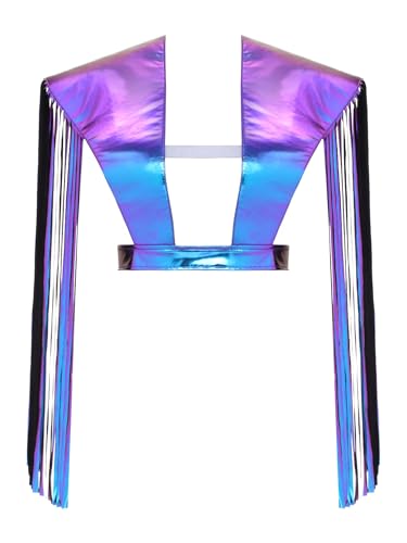 Aislor Unisex Damen Herren Glänzend Shrug Schulter Rüstung Panzer Brustgürtel Oberteil mit Quasten Cut Out Oberteile Halloween Cosplay Karnevalskostüm Blau XL von Aislor