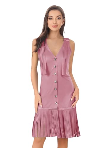 Aislor Western Cowgirl Kostüm Damen Halloween Wildleder Cowgirl Kleid Ärmellos V-Ausschnitt Kleid mit Quasten Cosplay Karneval Kostüm von Aislor