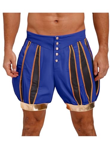 Aislor Zirkusdirektor Kostüm Herren Halloween Metallic Shorts Kurze Kürbishose Zirkus Kostüm Clown Kostüm Cosplay Faschingskostüm Rave Outfit Blau S von Aislor