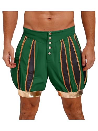 Aislor Zirkusdirektor Kostüm Herren Halloween Metallic Shorts Kurze Kürbishose Zirkus Kostüm Clown Kostüm Cosplay Faschingskostüm Rave Outfit Grün 3XL von Aislor