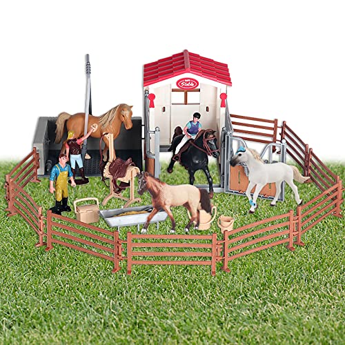 33 Pieces Horse Club, Pferdestallspielzeug Pferdestall Set mit Pferdewaschbereich und Zau Spielzeug Pferde Reiterin Spielfigur und Zubehör - Farm World für Kinder im Alter von 4-6 Jahren von Aisny
